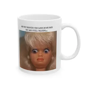 Funny Disgusted Barbie Face Mug, Hilarious Coffee Cup, Gift