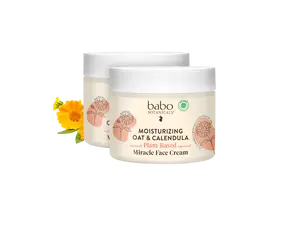 Babo Botanicals Moisturizing Oat & Calendula Miracle Face Cream Duo – Made with Plant-Based Ingredients – EWG Verified (2-Pack)