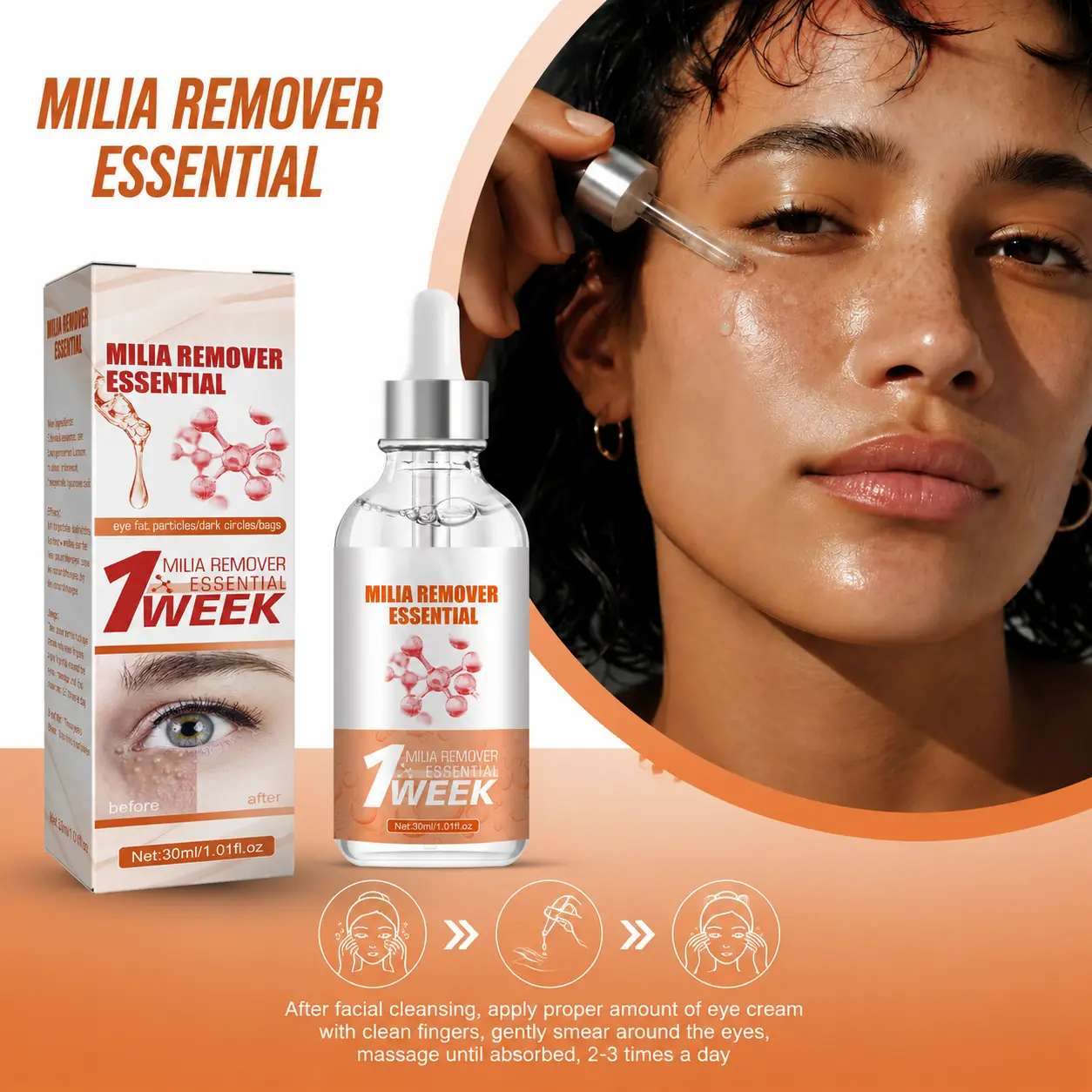 Milia Treatment Serum, Natural Eye Care Serum with Hydrating Formula, Lightweight Gel Moisturizer for All Skin Types, Helps Smooth Eye Area, Improve Skin Texture & Provide Daily Moisture, Gentle Nourishing Skincare with 24-Month Shelf Life