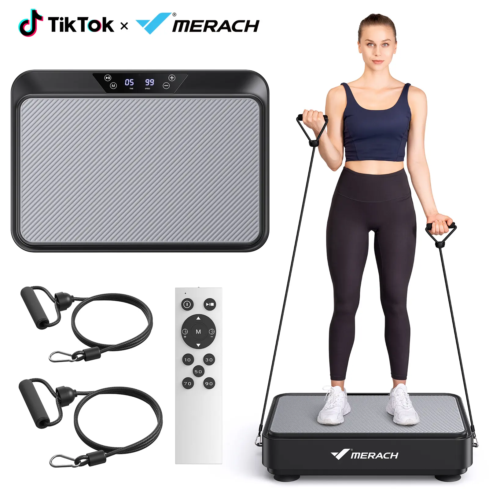 Merach Square Vibration Plate Exercise Machine 265lbs Capacity, Comfortable Lymphatic Drainage For Full Body Workout, Home Gym Fitness Equipment, Ideal For Gift Summervibes