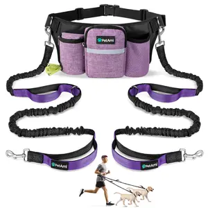 PetAmi Premium Hands Free Dog Leash for 2 Dogs, Adjustable Waist Belt Leash for Dog Walking, Fanny Pack Dual Bungee Leash for Running, Hiking, Jogging, Biking