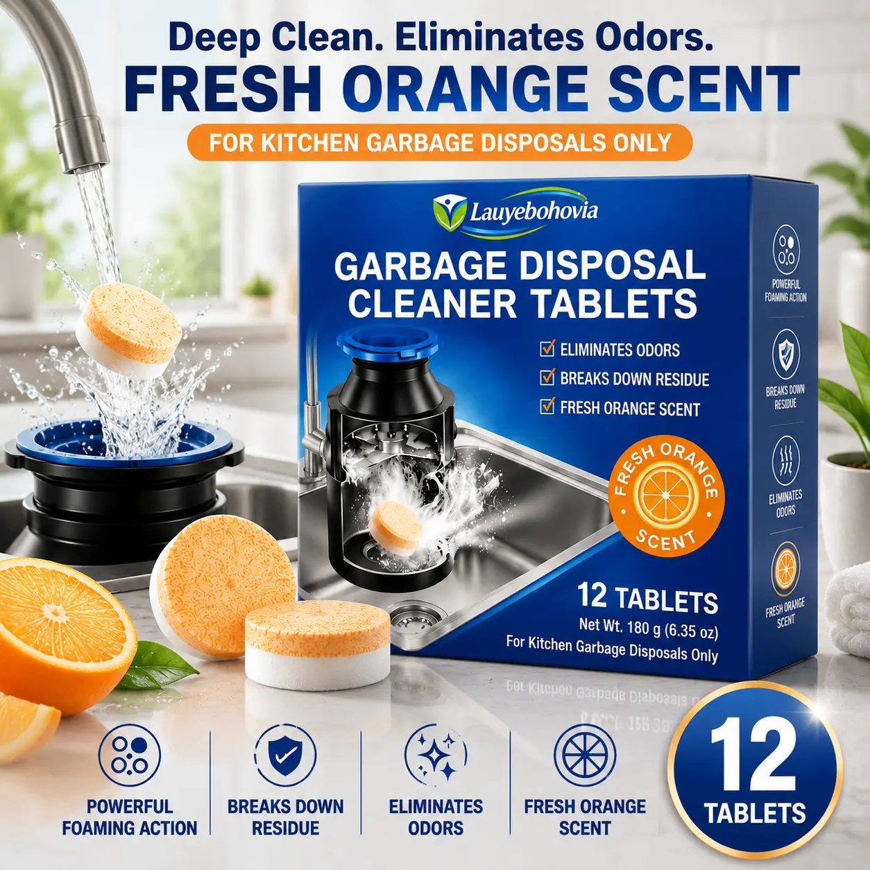 Garbage Disposal Cleaning Kit with 12 Cleaner Tablets, Brush & Splash Guard tiktokshopbacktoschool homeessentials