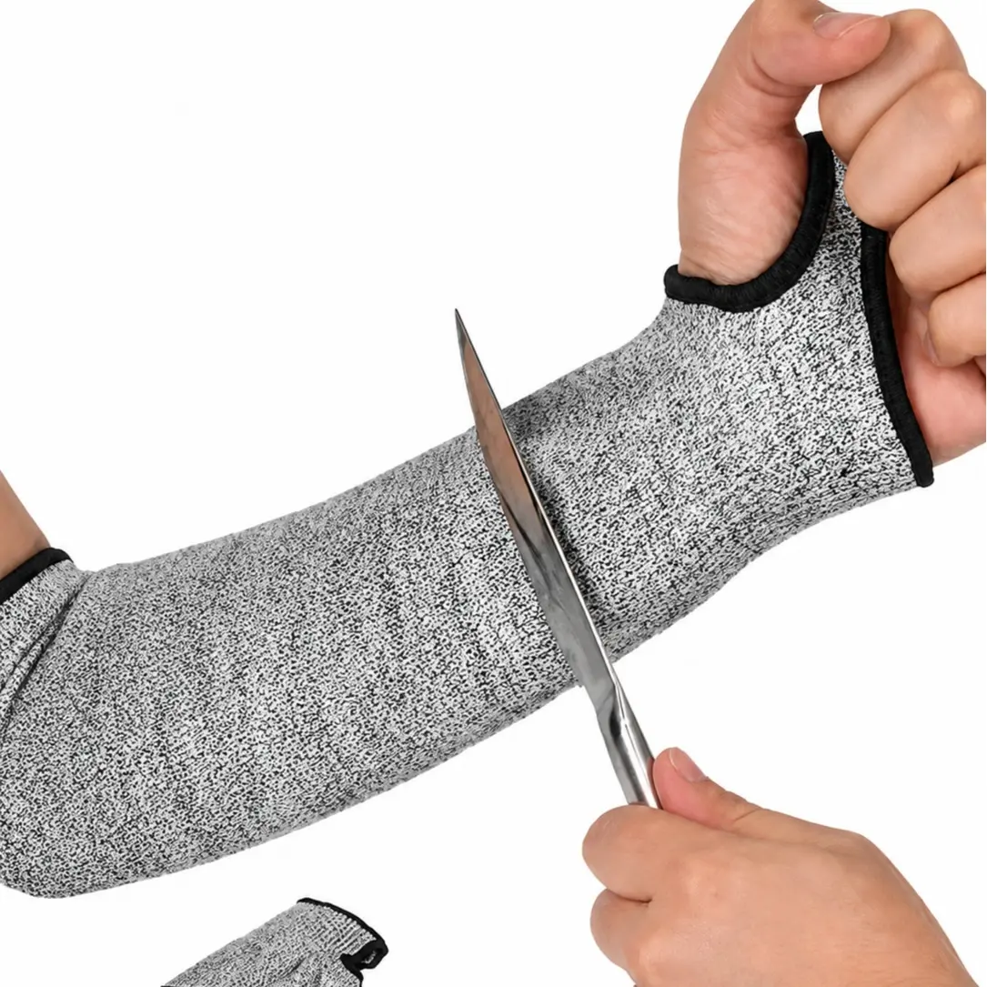 Cut-Resistant Arm Sleeves - Anti-Cut Durable Multi-Layer Protective Material, Breathable Lightweight Tool-Ready Safety Equipment, Standard Size Fit for Woodworking, Construction, Scratch Guard Accessory (Compatible with Lightweight Gloves)
