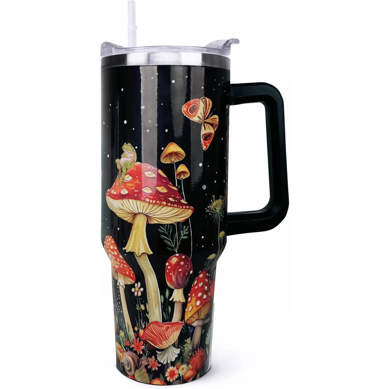 Reusable Double Wall Insulated Mushroom Mug - 40oz Stainless Steel Vacuum Flask, Leak-Proof, Anti-Scalding Portable Travel Coffee Mug with Handle & Lid, Mom/Daughter Kitchenware Drinkware Gift, Reuse, Sister