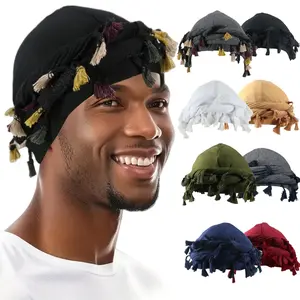 New models for 2025 Turban for Men Women Satin Lined Durag Head Wraps Skull Cap Pre-Tied Tassels Braid Beanie Vintage Twist Bonnet Juneteenth Fashion