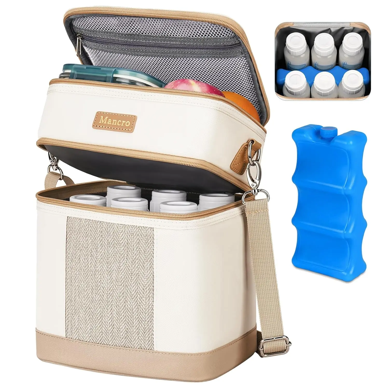 【Back To School】Mancro Double-Layer Insulated Breastmilk Cooler with Ice Pack, Holds 6 x 9 oz Baby Bottles, Portable Travel Solution for Nursing Moms' Daycare & Breast Pump Needs