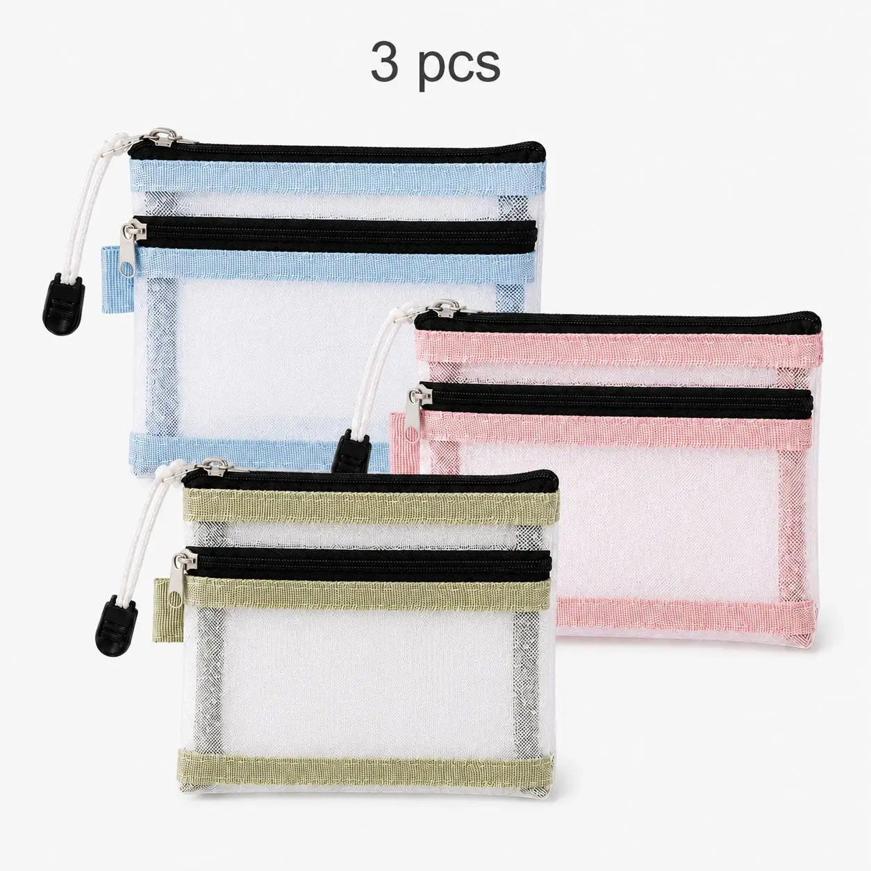 3 PCS Compact Multi-Function Minimalist Double Layer Mesh Travel Organizer Pouch Set - TSA-Friendly Passport & ID Card Holder, Portable Storage Bag for Data Cables, Cosmetics, USB Accessories (Airport Packing Essential), All Seasons