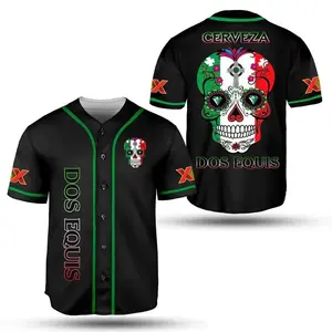 Mexican Flag Skulls Design Shirt for Beer Lovers and Día de Muertos Celebrations Stylish Baseball Jersey