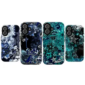 Whimsical Grunge Floral Phone Case – Whimsigoth Moody Blue & Green Aesthetic Phone Cover for iPhone 17 16 15 14 13 12 11 Pro Max X XR XS 8 7 Plus SE & Galaxy S25 S24 S23 S22 Plus Ultra| Botanical Skull & Cross Phone Cover, Dark Garden Gothic Vibe
