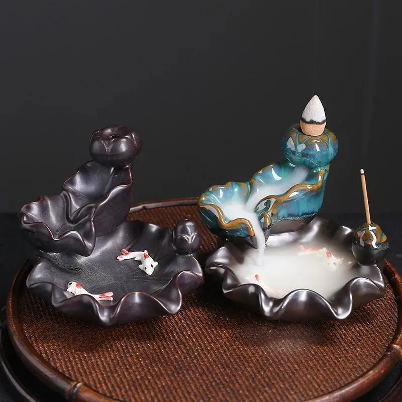 Lotus Design Backflow Incense Burner, 1 Count Ceramic Incense Burner Holder, Incense Holders, Home Decor, Room Decor, without Incense, Scented, Home Fragrance Decor