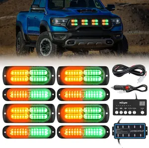 Nilight 8PCS Led Strobe Lights with Controller 12V 24V Sync Feature Amber Green Strobe Light 12 24 LED Surface Mount Hazard Warning Lights with Strobe Controller for Vehicle Car Truck RV ATV