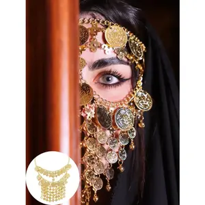 Mask Belly Dance Costume for Women, Role-playing Performance Outfit, Decorative Accessory  Cover the Face, Adult Style, Face Chain, and Fashion, Exotic Nightclub Party Performance, Alloy Coin Tassel Headwear, Face Veil, Vinta alien mask for men