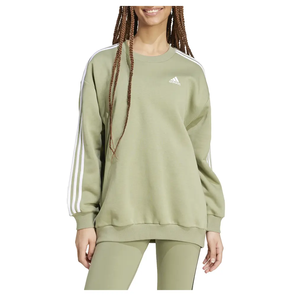 adidas Womens Essentials 3-Stripes Oversized Fleece Sweatshirt Training Casual - Green