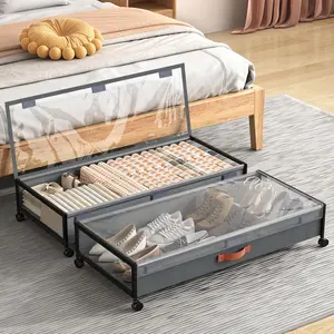 Under Bed Storage with Wheels, XXXL Larger Under Bed Storage Containers with Clear Lids, 36'' Lengthen Under Bed Shoe Organizer for Shoes Clothes(Grey 2 Pack, XXXL(36"x16.6"x7.48"))