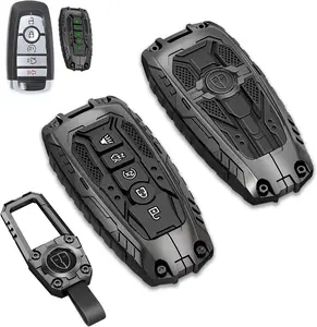 Mech Style Heavy Metal Key Fob Cover for Ford F150 Explorer Fusion Escape Edge Expedition F250 F350 F450 F550 Bronco Maverick Mustang, Zinc Alloy Key Case Protector, 3/4/5 Buttons, Gunmetal