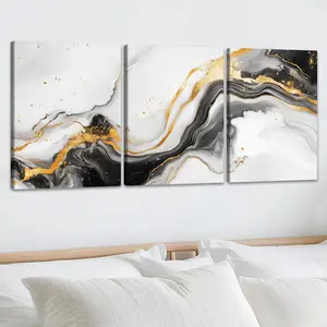 Abstract Marble Pattern Wall Art, 3 Counts Set Wooden Framed Canvas Painting, Modern Wall Art for Home Living Room Bedroom Office Decor, Ornaments