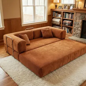 Modular Modern Corduroy Sectional Boneless Couch - Upholstered Sofa Couch for Living Rooms, Convertible Floor Sofa Bed with Comfortable Pillows, Fixed Frame and Supporting Armrests
