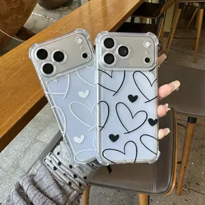 Minimalist Heart Pattern Clear Airbag Shockproof Design Clear Phone Case for iPhone 17 16 15 14 13 12 11 Anti-Drop Protective Cover