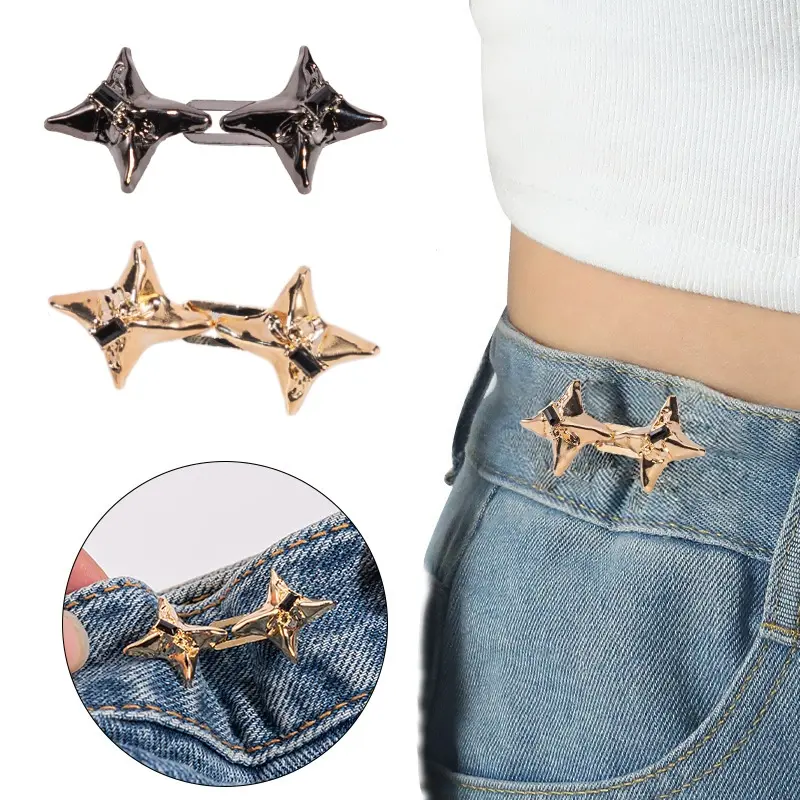 2/4 Pairs Non-Sewn Jeans Waist Tightener, Adjustable Waistband, Size Reduction Tool, Detachable Elastic Button Buckle, DIY Sewing Accessories, Removable Fastener Buttons-MM1