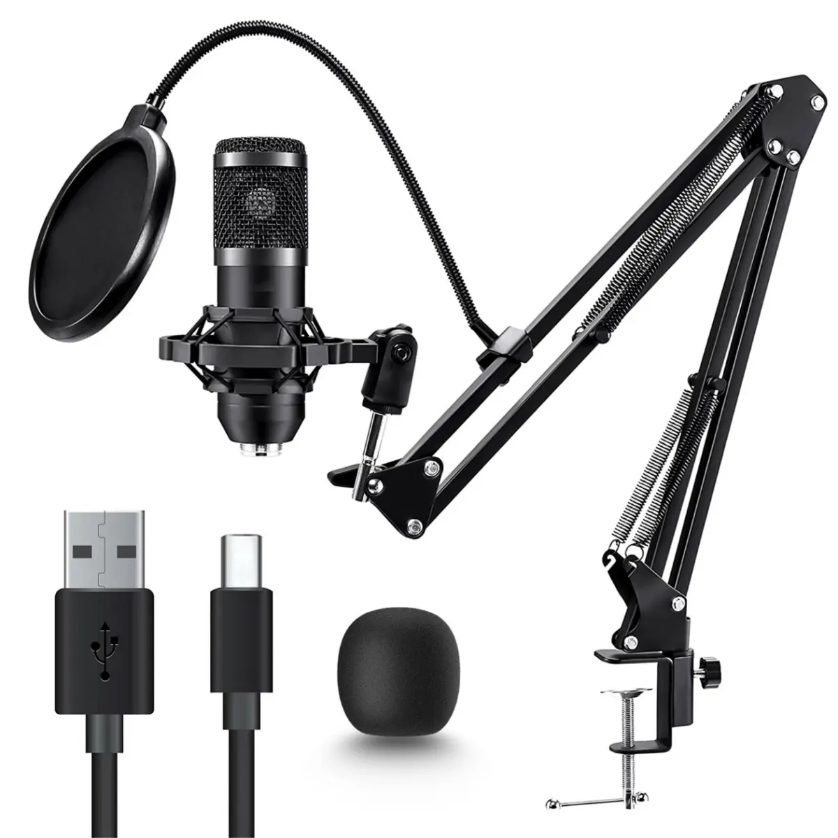 Professional 192kHz/24Bit USB Condenser Microphone Kit - Stable, Plug & Play, Advanced Sound Chipset, Cardioid Capsule, Adjustable Cantilever Bracket, Metal Rod, USB Port, Noise-Free Output, Windows/Linux Compatible for Streaming, Podcast Recording, Plug-