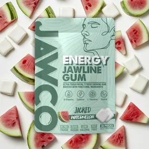 JAWCO Ultra-Tough Jawline Energy Chewing Gum | Get a Stronger, Squarer Jawline | 30mg Caffeine, L-Theanine, B Vitamins, & Taurine | Watermelon Sugar-Free Nootropic Hard Gum | 35 Pieces/Pack