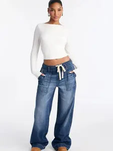 Ocean Ave Tie Waist Baggy Jeans - Dark Wash