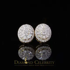 Diamond Celebrity's 925 Yellow Silver 1.00ct VVS 'D' Moissanite Oval Stud Earring Men's/Womens