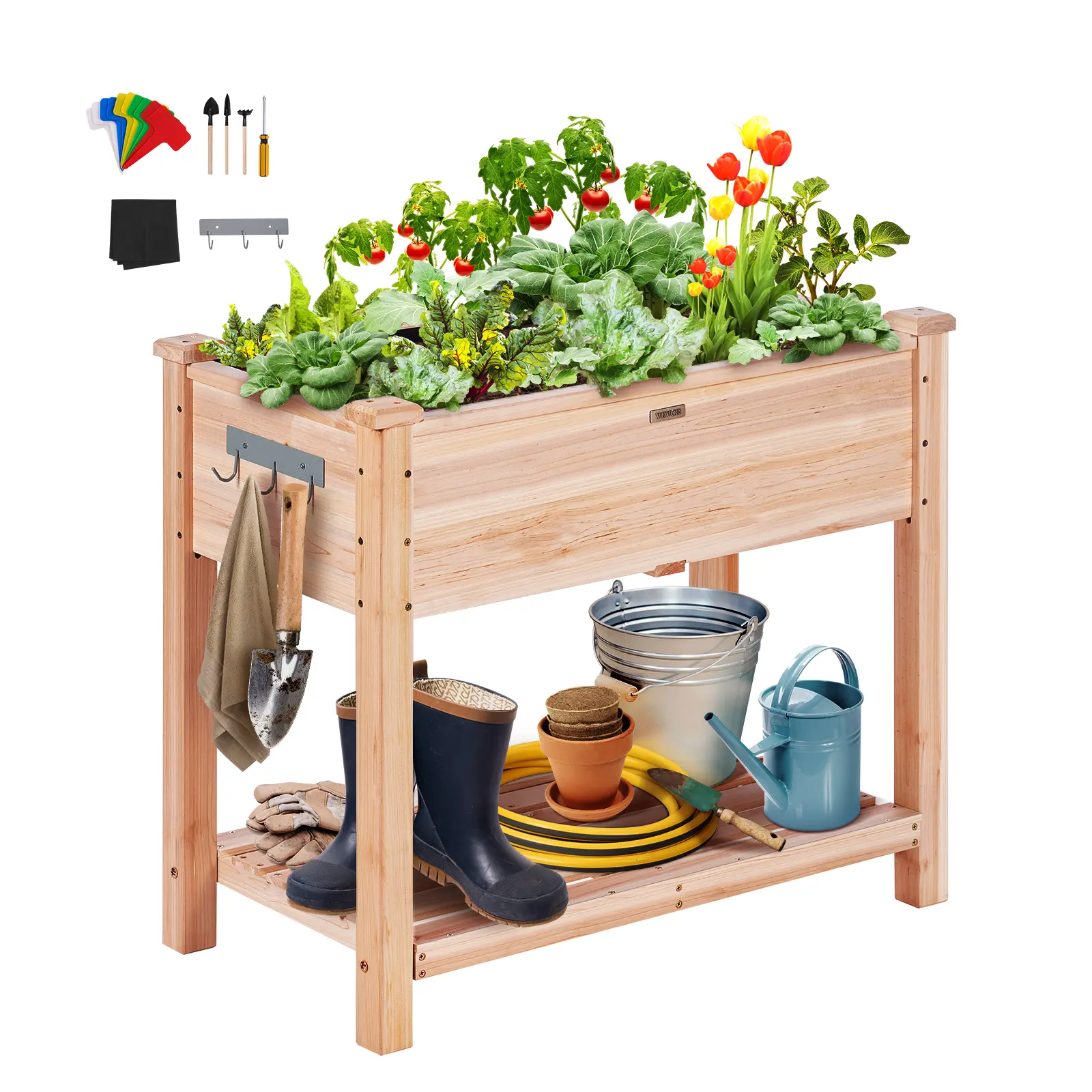 【Summerfinds】VEVOR Raised Garden Bed 34 x 18 x 30 in Wooden Planter BoxElevated Outdoor Planting Boxes with Legsfor Growing Flowers/Vegetables/Herbs in Backyard/Garden/Patio/BalconyBurlywood