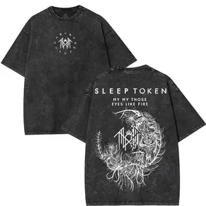 Vibe Wash Tee Store Sleep Token Flowers Heavy Metal Gothic Y2K Oversized Music graphic tees Acid Washed Tshirts, otg clothes sleep token merch  men gifts Cotton Fabric