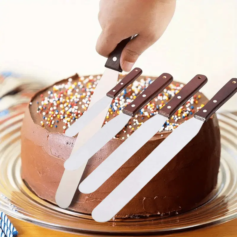 4pcs Cake Cream Spatula Set - Straight Handle Stainless Steel Cake Scraper for Decorating Cakes, Non-Stick Icing Spatula for Frosting, Splitting, Transfering, and Smoothing, Suitable for Cheesecakes, Bread, Pastry Tools