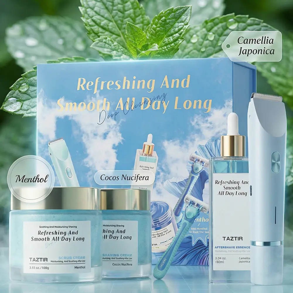 TazTir 9-in-1 Shaving Kit for Men, Complete Grooming Set with Electric Shaver & Exfoliating Scrub for a Smooth Shave, Coconut Mint Scent
