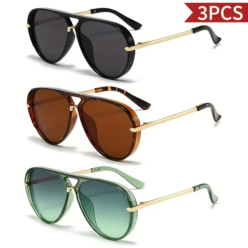 FHSY SHOP 3-Pack Men's Aviator Sunglasses - UV400 Protection, Gold Metal Accents, Gold-Tinted, Aesthetic, Chic for Office Wear, Business Trips, Gold-Tinted Men's Sunglasses, Aesthetic Men's Sunglasses
