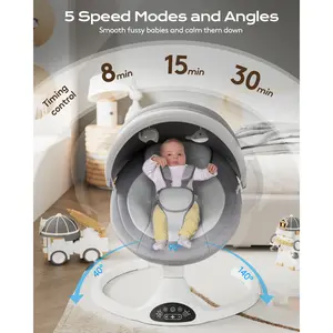 BabyBond Smart Baby Swing with 5-Point Safety Harness,  Remote Control & Adjustable Timer, Lightweight Portable Baby Rocker for Infant and Newborn with 5 Speed Settings , 10 Mucic & Bluetooth, Baby Shower Gift (Grey), Ideal Christmas Gift for Infant