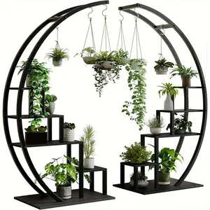 Upgraded -1 Set (2 Pack) Plant Stand Indoor 5 Tier Tallr, Planting Tool Storage Rack, Metal Plant Shelf +8 Hanging Hooks, Tiered Flower Rack for Multiple Plants Display,  for Home Room Decor, Ideal Women Men Birthday Gifts Decorations for Christmas Xmas