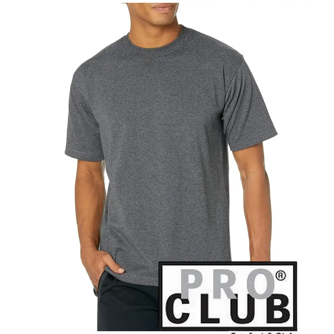 Pro Club Men's Small To 5XL Tall Heavyweight Cotton Short Sleeve T-Shirt - Classic Crewneck Style - Menswear, Top Casual Original Collar Plain