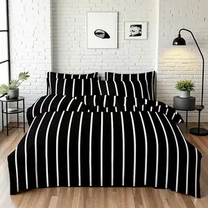3-Piece Classic & Striped Decorative Bedding Set, Includes Pillowcases + Fitted Sheet, Soft Breathable Fabric, Bed Sheet Sets