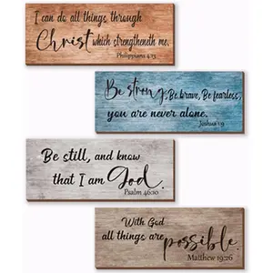 4 count  Verses Wall Decor Rustic Wooden Christian Signs Farmhouse Religious Decor for  Motivational Prayer Wall Art for Living Room Office Bedroom Bathroom(Farmhouse,10x4)