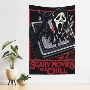Ghostface, Horror, Tapestry, Scream, Halloween Art Decoration, Bedroom, Dormitory Decoration, 60 X80 inches House Black Spooky wall decor flags 30*40 Chill Decorative