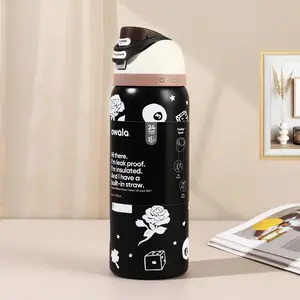 Owala 32 oz Black 304 Stainless Steel Vacuum Insulated Sports Water Bottle - Double-Use, Portable, Large Capacity, Fruit-Storage Kitchenware Flask for Outdoor Activities, Stainless Vacuum Flasks