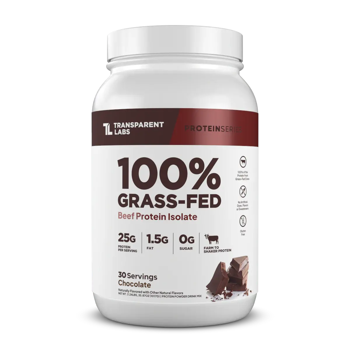 Transparent Labs Grass-Fed Beef Protein Isolate - 25g Lean Protein Supplement, Dietary Instant Mix Smooth Powder, Dairy-Free Healthy Swap for Traditional Fitness Options