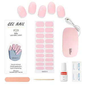 Semi-Cured Gel Nail Strips Value Set (N Cream Pink Starter Kit) Includes Full Size Lamp and Mini Remover, Salon-Quality, Long Lasting, Easy to Apply & Remove