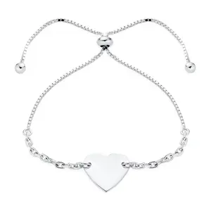 Initial Heart ID Bracelet .925 Sterling Silver Script or Block Letter A-Z Monogram