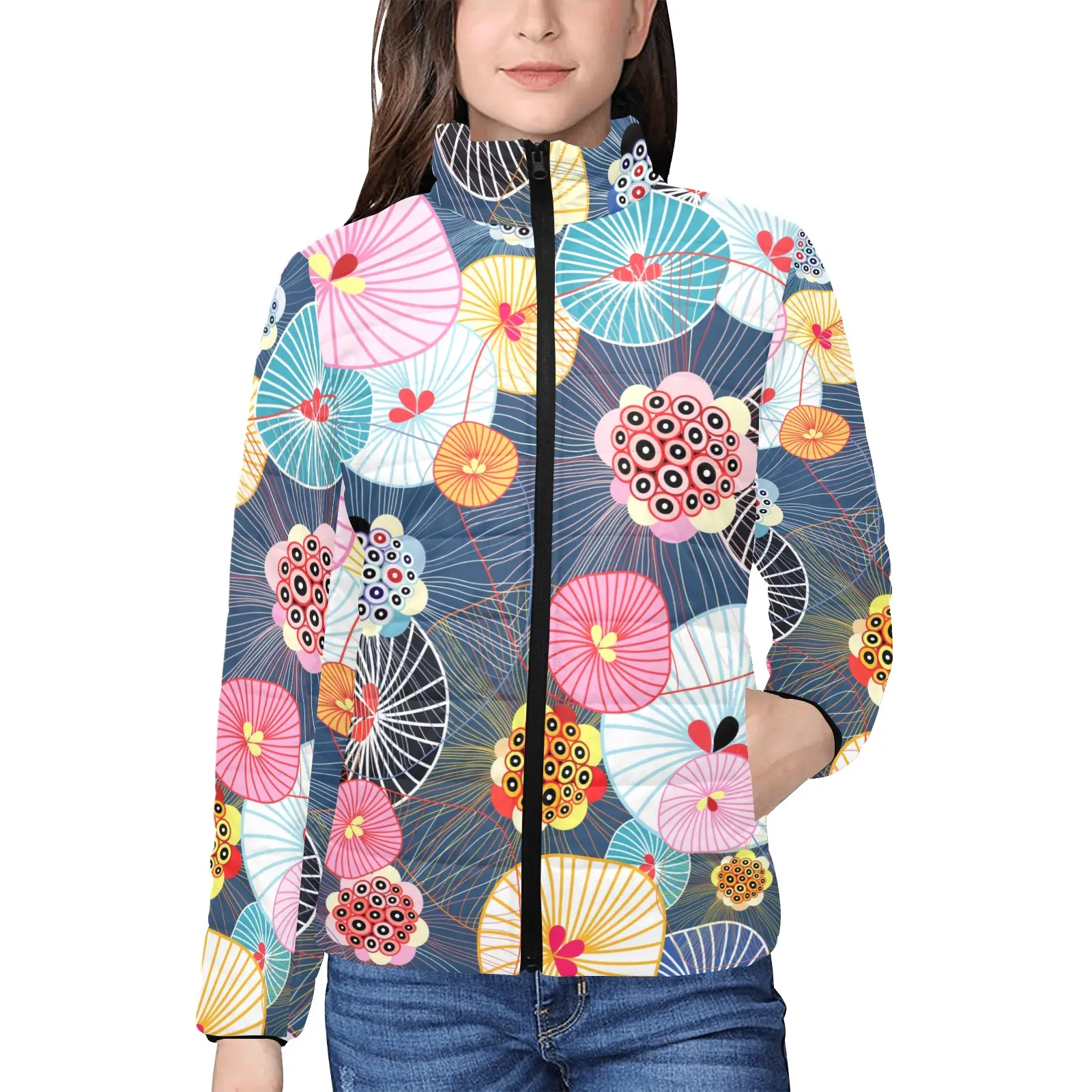 Colorful Paste Floral Pattern Women's Fashion Coats Winter Fall Outdoors Jacket for Stylish Outings Versatile Comfortable