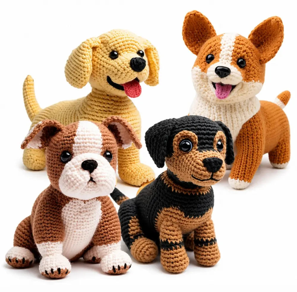 TIKA Beginner Crochet Kit 4-Pack Puppies with Step-by-Step Video Tutorials, DIY Amigurumi Animal Crochet Set for Adults
