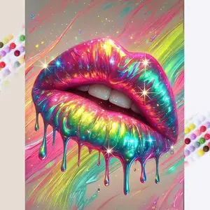 5D DIY Diamond Painting Kit, Rainbow Lips Design, Full Drill Art Set, Home Decor Gift, Needlepoint Craft, Creative Hobby