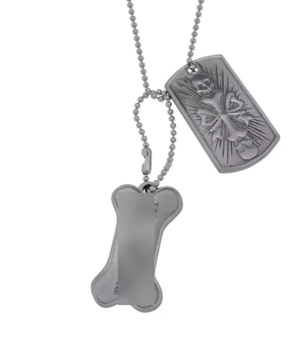 Skull and Crossbones Double Military Costume Necklace, Fashion Accessory for Men