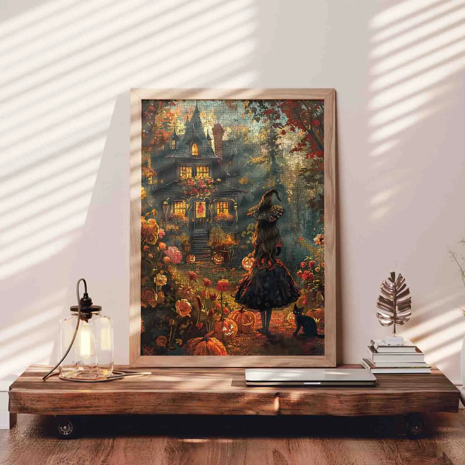 1000-Piece Enchanted Witch Cottage Jigsaw Puzzle, Vibrant Halloween Night with Pumpkins & Black Cat, Unisex Relaxing Challenge Game, Family Gift & House Decoration, 27.5 x 20 inches (70x50cm)