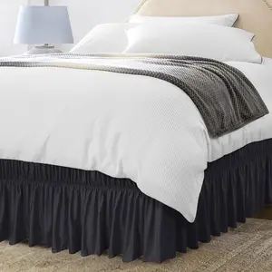 Elastic Bed Ruffle - Easy Wrap Around Ruffle - Microfiber Bed Skirt with Adjustable Elastic Belt 16 Inch Tailored Drop - Hotel Quality Bedskirt, Fade Resistant (, Black)