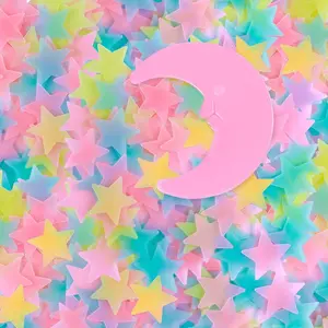 100pcs Glow in The Dark Luminous Stars Fluorescent Noctilucent Plastic Wall Stickers Murals Decals for Home Art Decor Nursery Ceiling Wall Decorate Kids Babys Bedroom Room Pink Easy to Use & Remove