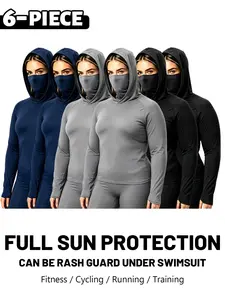 Unisex 3/6 Pack Men's Hooded Shirt with Built-in Face Mask UPF 50+ Sun Protection for Fishing Running Fitness Outdoor Work